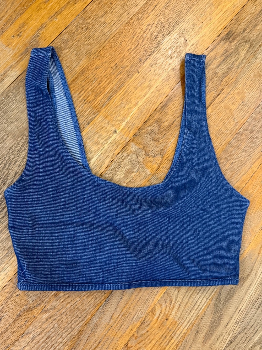 naked wardrobe faux denim micro crop tank